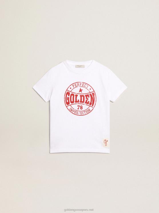 FDVPX902 Golden Goosecamiseta de niño blanca con logo rojo estampado en el centro