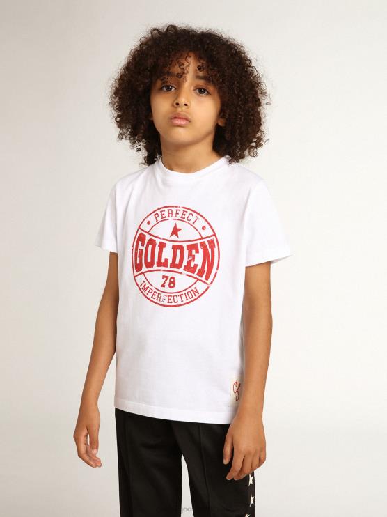 FDVPX902 Golden Goosecamiseta de niño blanca con logo rojo estampado en el centro