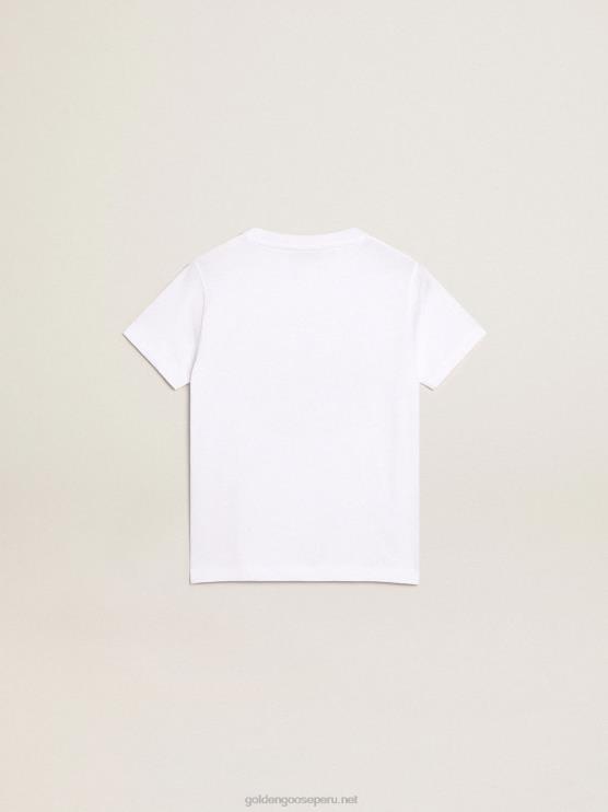 FDVPX902 Golden Goosecamiseta de niño blanca con logo rojo estampado en el centro