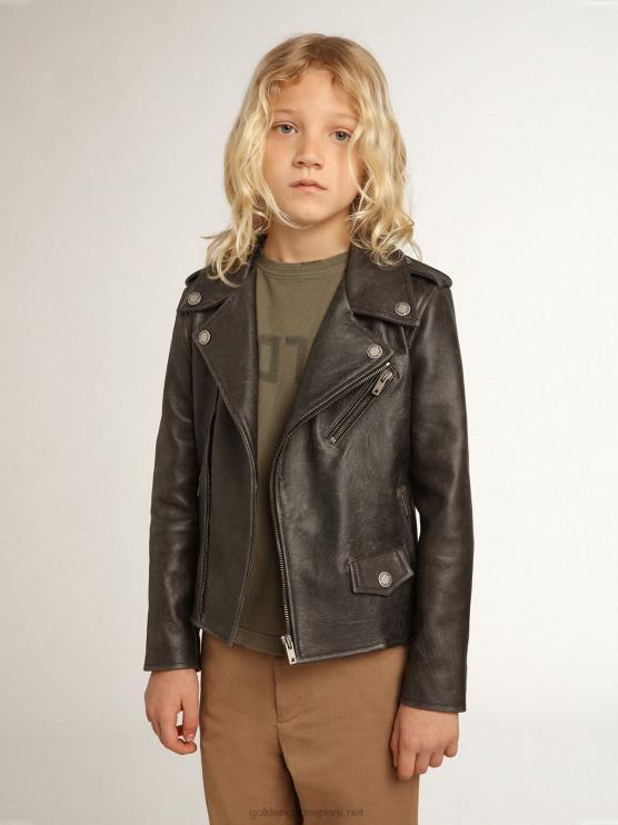 FDVPX909 Golden Goosechaqueta biker de niño en piel envejecida