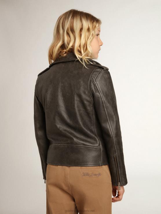 FDVPX909 Golden Goosechaqueta biker de niño en piel envejecida