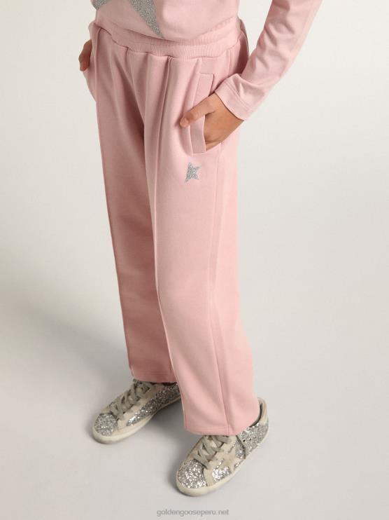 FDVPX885 Golden Goose niños Pantalón jogging colección estrella rosa con estrella de purpurina plateada en la parte delantera