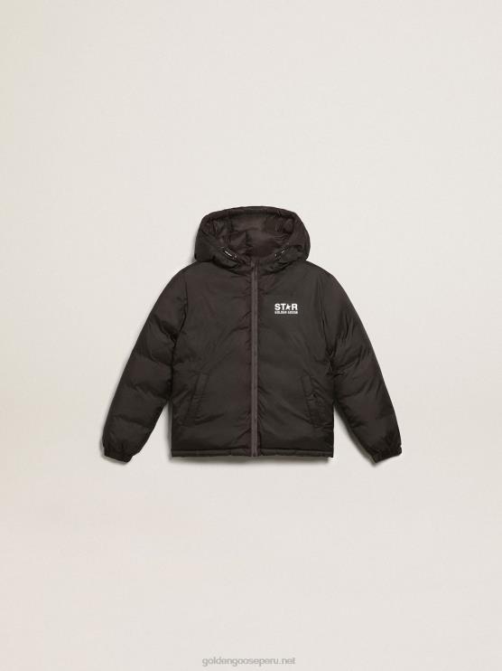 FDVPX894 Golden Goose niños Chaqueta acolchada colección estrella negra con capucha y maxi estrella blanca en la espalda