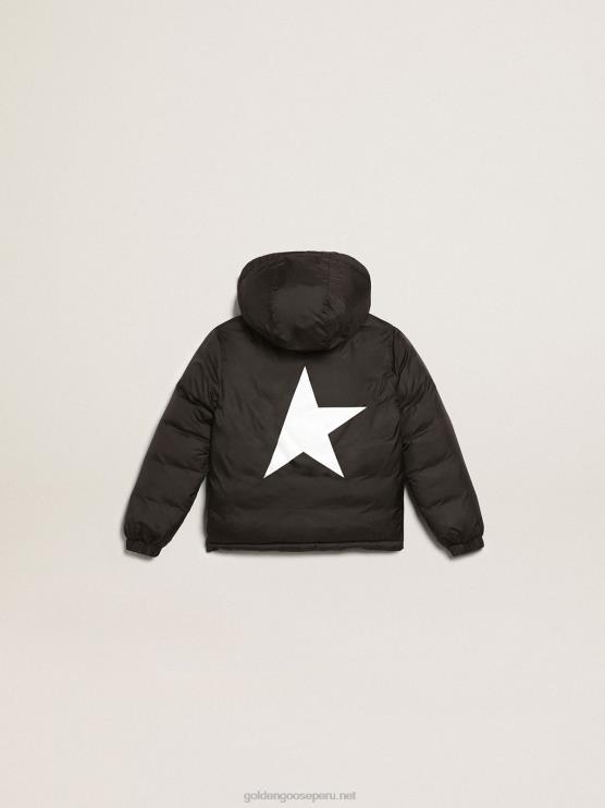 FDVPX894 Golden Goose niños Chaqueta acolchada colección estrella negra con capucha y maxi estrella blanca en la espalda