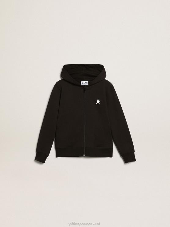 FDVPX900 Golden Goose niños sudadera black star collection con capucha y estrella blanca a contraste y logo