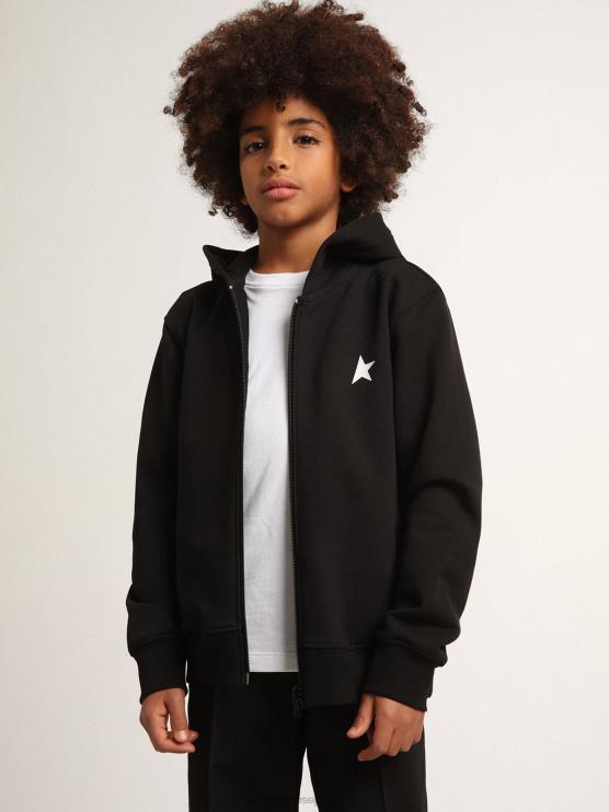 FDVPX900 Golden Goose niños sudadera black star collection con capucha y estrella blanca a contraste y logo