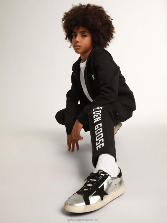 FDVPX900 Golden Goose niños sudadera black star collection con capucha y estrella blanca a contraste y logo