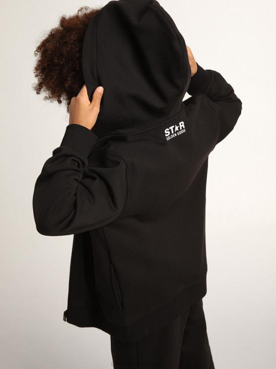FDVPX900 Golden Goose niños sudadera black star collection con capucha y estrella blanca a contraste y logo