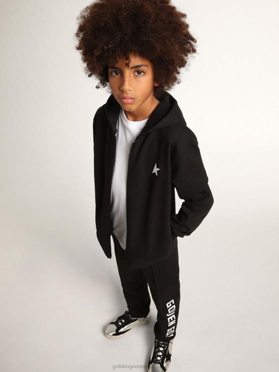 FDVPX900 Golden Goose niños sudadera black star collection con capucha y estrella blanca a contraste y logo