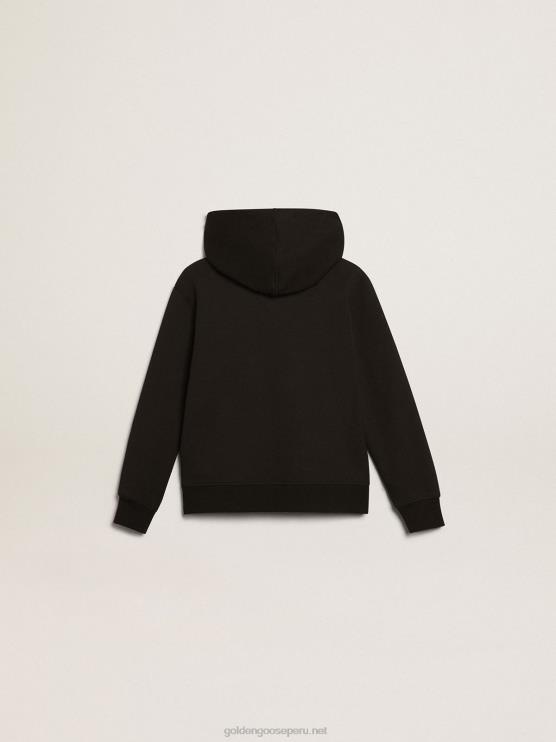 FDVPX900 Golden Goose niños sudadera black star collection con capucha y estrella blanca a contraste y logo