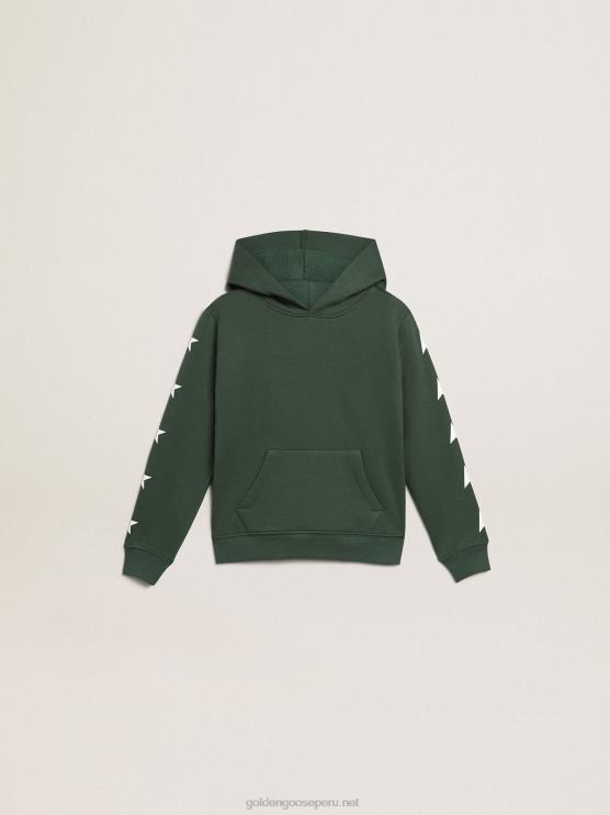 FDVPX901 Golden Goose niños sudadera con capucha verde brillante de la colección star con estrellas blancas en contraste