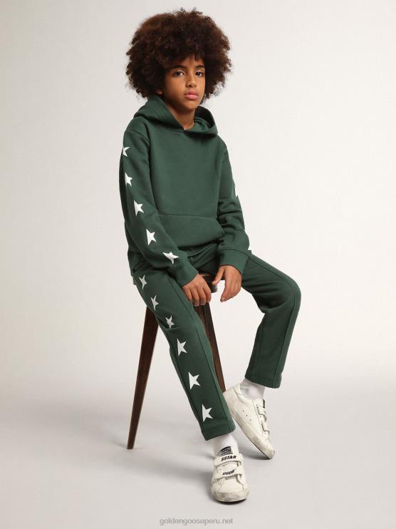 FDVPX901 Golden Goose niños sudadera con capucha verde brillante de la colección star con estrellas blancas en contraste