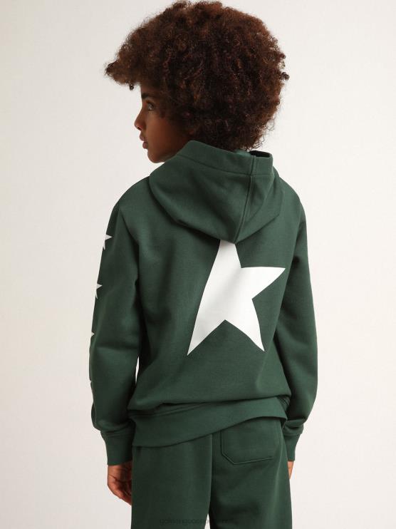 FDVPX901 Golden Goose niños sudadera con capucha verde brillante de la colección star con estrellas blancas en contraste