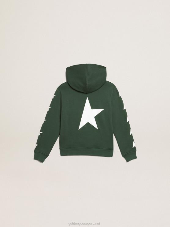 FDVPX901 Golden Goose niños sudadera con capucha verde brillante de la colección star con estrellas blancas en contraste