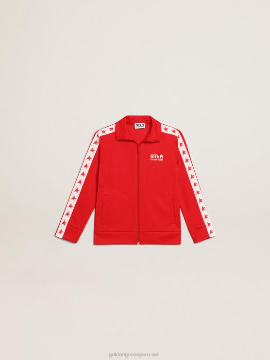 FDVPX903 Golden Goose niños sudadera roja con cremallera y estrellas rojas en contraste