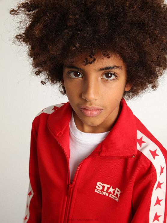 FDVPX903 Golden Goose niños sudadera roja con cremallera y estrellas rojas en contraste