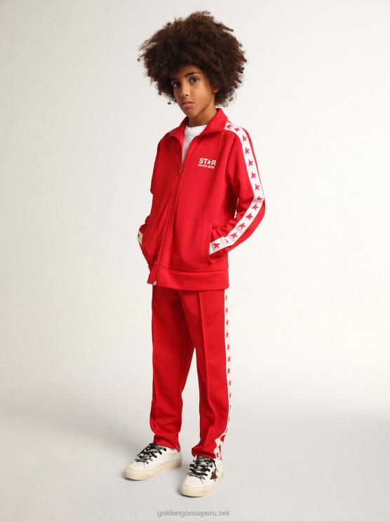 FDVPX903 Golden Goose niños sudadera roja con cremallera y estrellas rojas en contraste