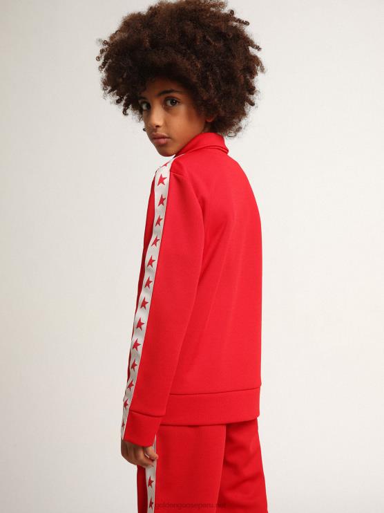 FDVPX903 Golden Goose niños sudadera roja con cremallera y estrellas rojas en contraste