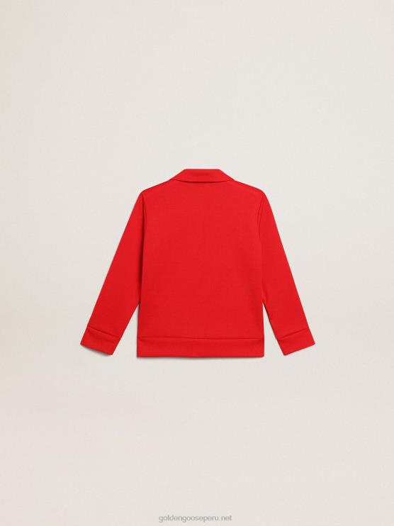 FDVPX903 Golden Goose niños sudadera roja con cremallera y estrellas rojas en contraste