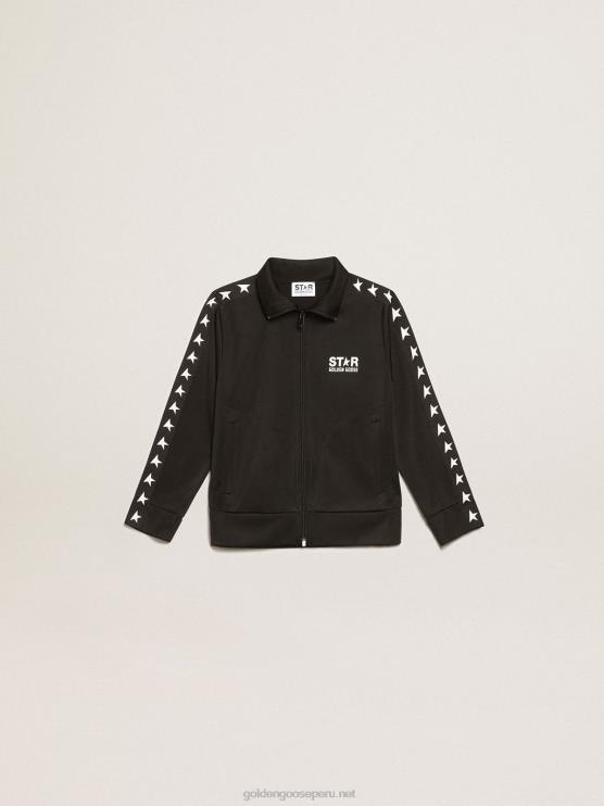 FDVPX905 Golden Goose niños sudadera negra con cremallera y estrellas blancas en contraste