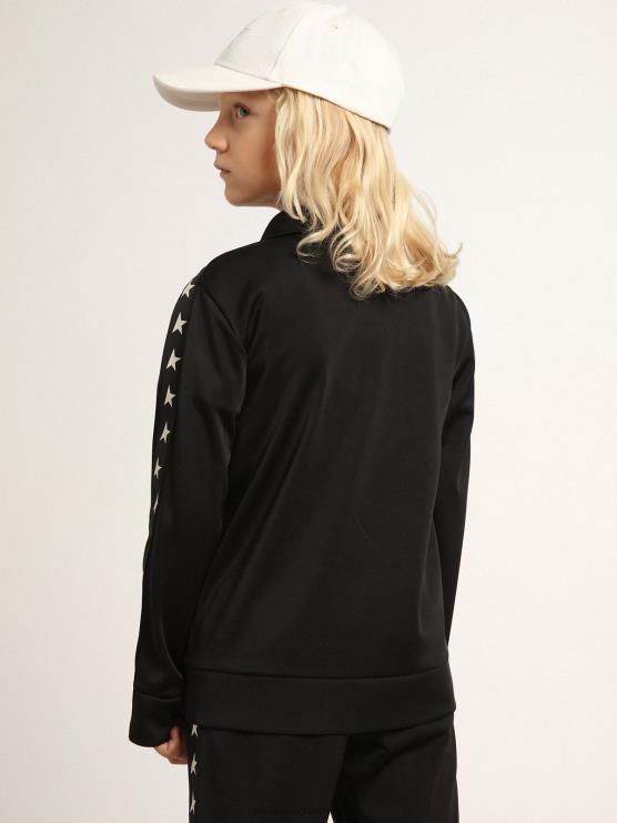 FDVPX905 Golden Goose niños sudadera negra con cremallera y estrellas blancas en contraste