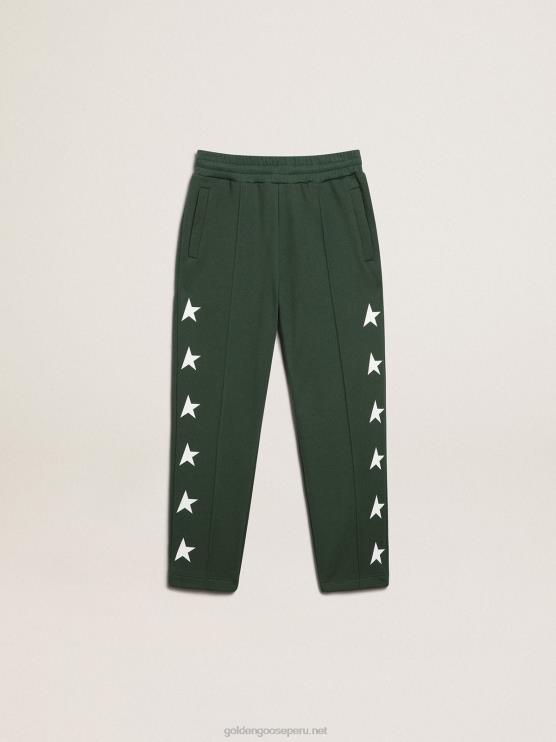FDVPX911 Golden Goose niños Pantalón jogging colección star verde intenso con estrellas blancas a contraste
