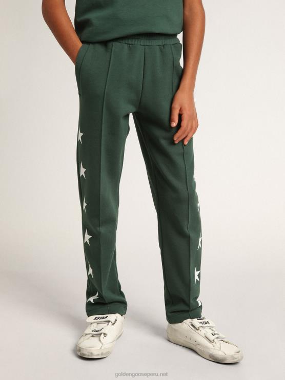 FDVPX911 Golden Goose niños Pantalón jogging colección star verde intenso con estrellas blancas a contraste