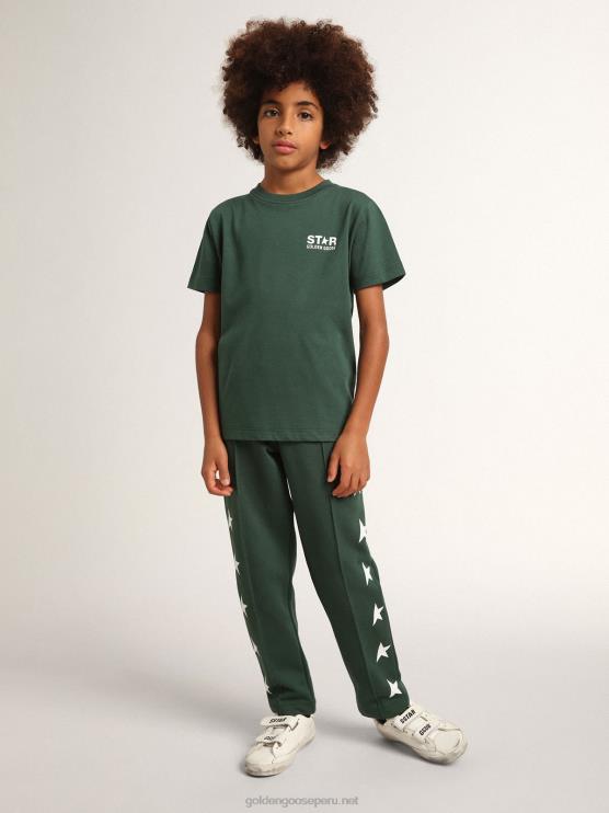 FDVPX911 Golden Goose niños Pantalón jogging colección star verde intenso con estrellas blancas a contraste