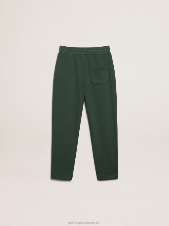 FDVPX911 Golden Goose niños Pantalón jogging colección star verde intenso con estrellas blancas a contraste