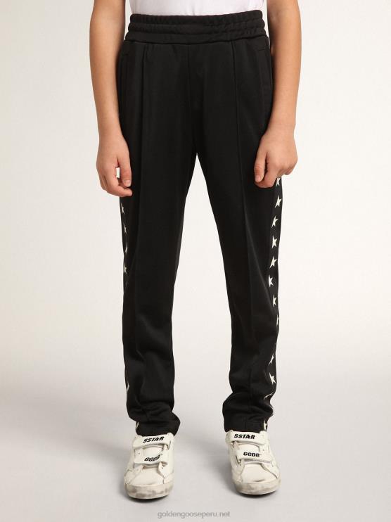 FDVPX877 Golden Goose niños joggers negros con estrellas a los lados