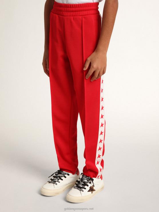 FDVPX882 Golden Goose niños joggers rojos con estrellas a los lados