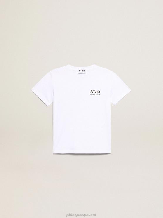 FDVPX899 Golden Goose niños camiseta blanca de la colección star con logo y estrella en contraste en negro