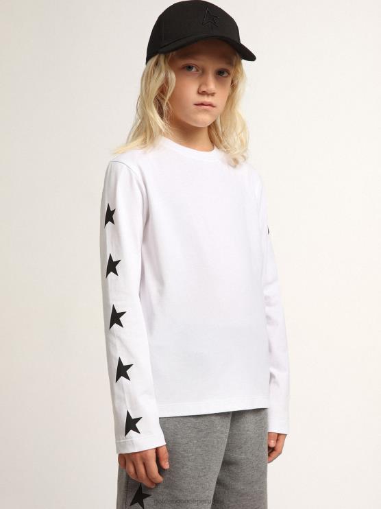 FDVPX904 Golden Goose niños camiseta blanca de manga larga de la colección star con estrellas negras a contraste