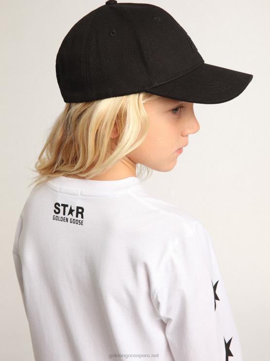 FDVPX904 Golden Goose niños camiseta blanca de manga larga de la colección star con estrellas negras a contraste