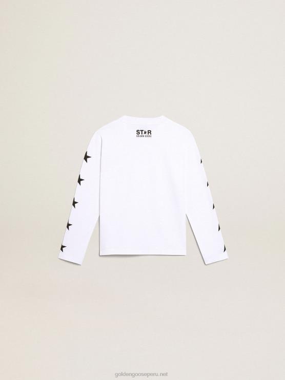 FDVPX904 Golden Goose niños camiseta blanca de manga larga de la colección star con estrellas negras a contraste