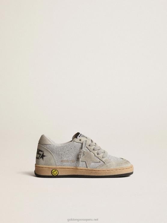 FDVPX858 Golden Goose niños ball star júnior en purpurina con inserciones de ante gris hielo