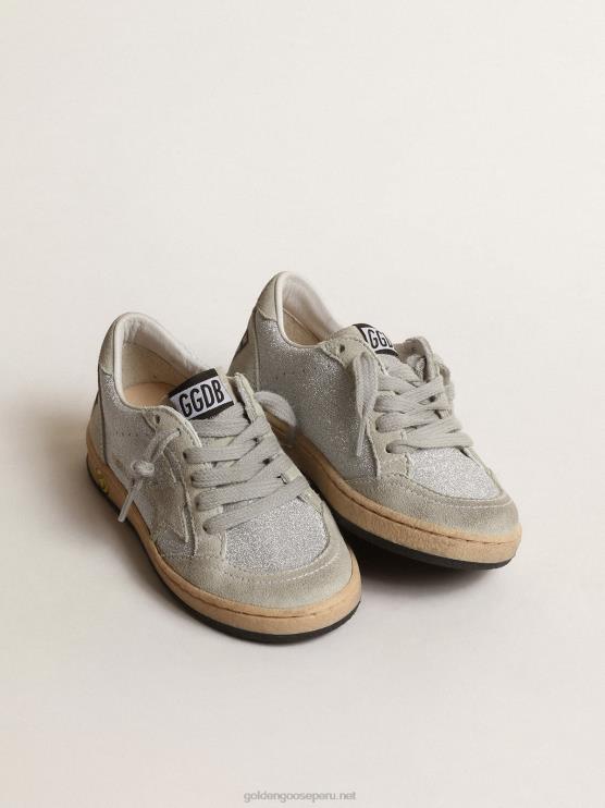 FDVPX858 Golden Goose niños ball star júnior en purpurina con inserciones de ante gris hielo