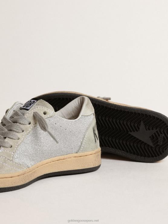 FDVPX858 Golden Goose niños ball star júnior en purpurina con inserciones de ante gris hielo