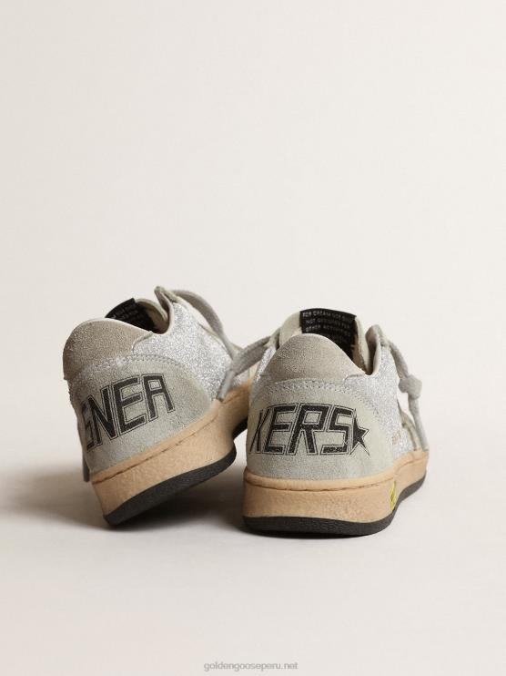 FDVPX858 Golden Goose niños ball star júnior en purpurina con inserciones de ante gris hielo