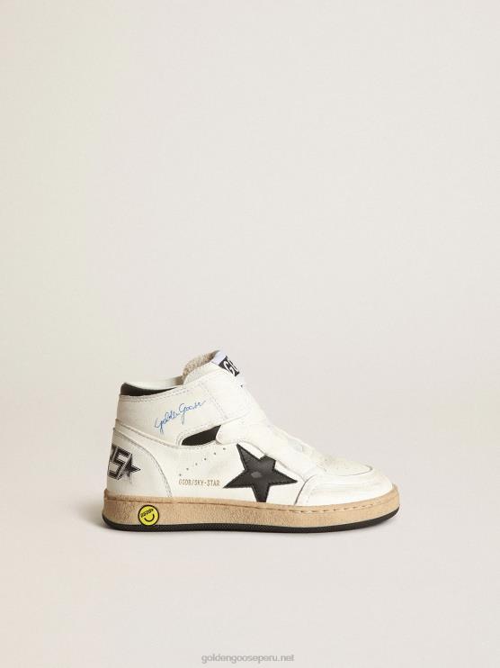 FDVPX847 Golden Goose niños sky-star júnior de napa blanca con estrella de piel negra
