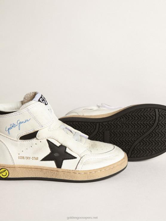FDVPX847 Golden Goose niños sky-star júnior de napa blanca con estrella de piel negra