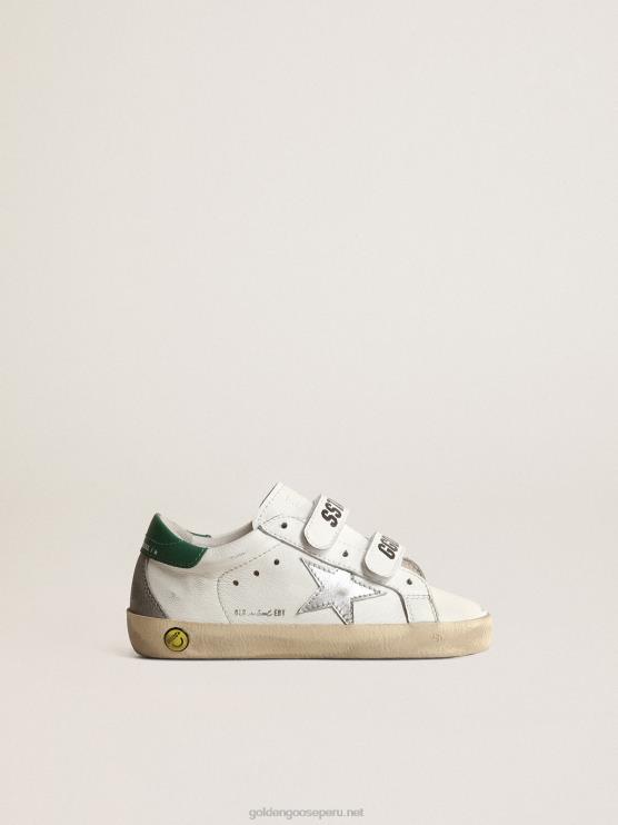 FDVPX849 Golden Goose niños júnior old school con estrella de piel metalizada y tirador verde en el talón