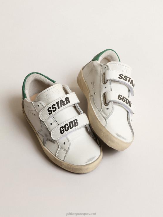 FDVPX849 Golden Goose niños júnior old school con estrella de piel metalizada y tirador verde en el talón