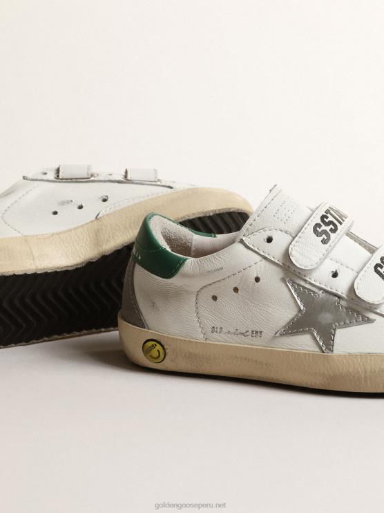 FDVPX849 Golden Goose niños júnior old school con estrella de piel metalizada y tirador verde en el talón