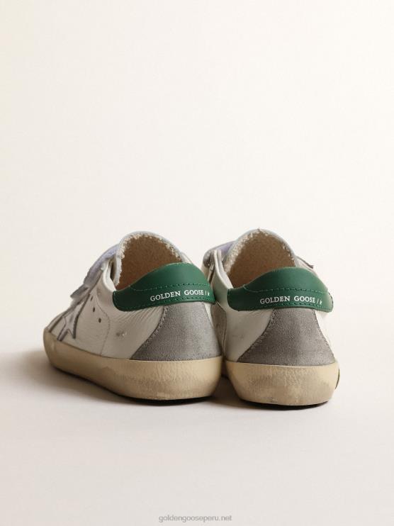 FDVPX849 Golden Goose niños júnior old school con estrella de piel metalizada y tirador verde en el talón