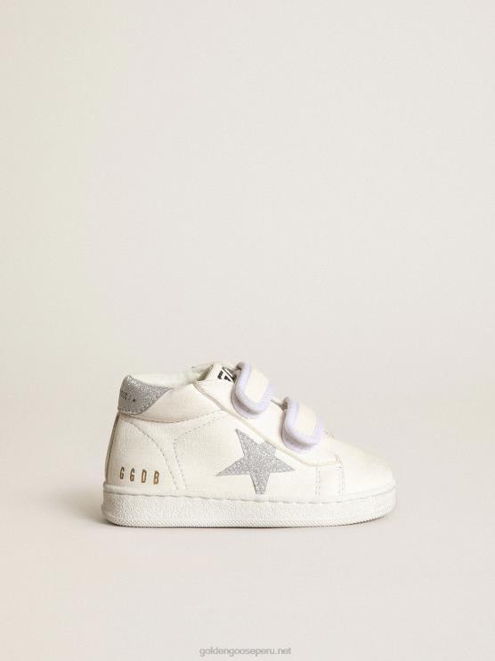 FDVPX851 Golden Goose niños junio de napa con estrella de purpurina plateada y refuerzo del talón