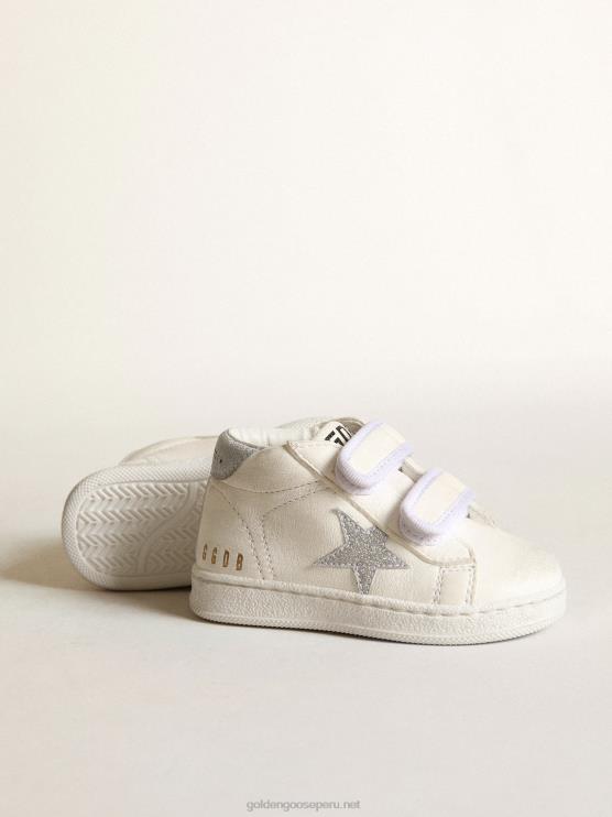 FDVPX851 Golden Goose niños junio de napa con estrella de purpurina plateada y refuerzo del talón
