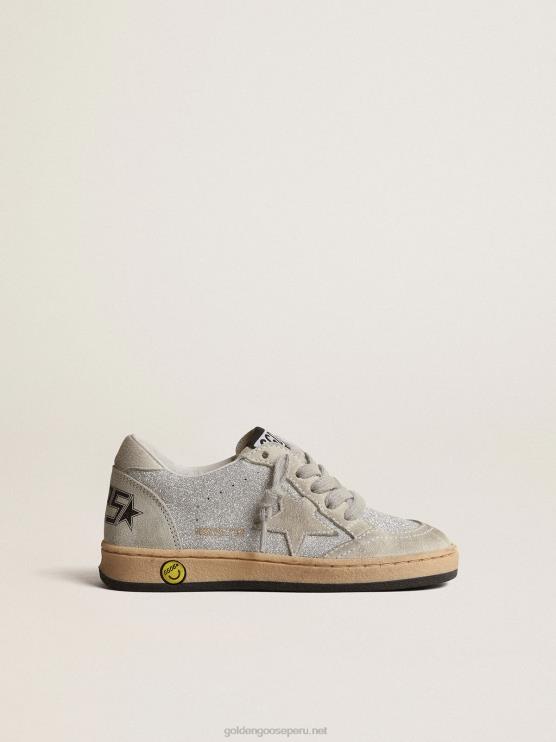 FDVPX866 Golden Goose niños ball star young en purpurina con inserciones de ante gris hielo