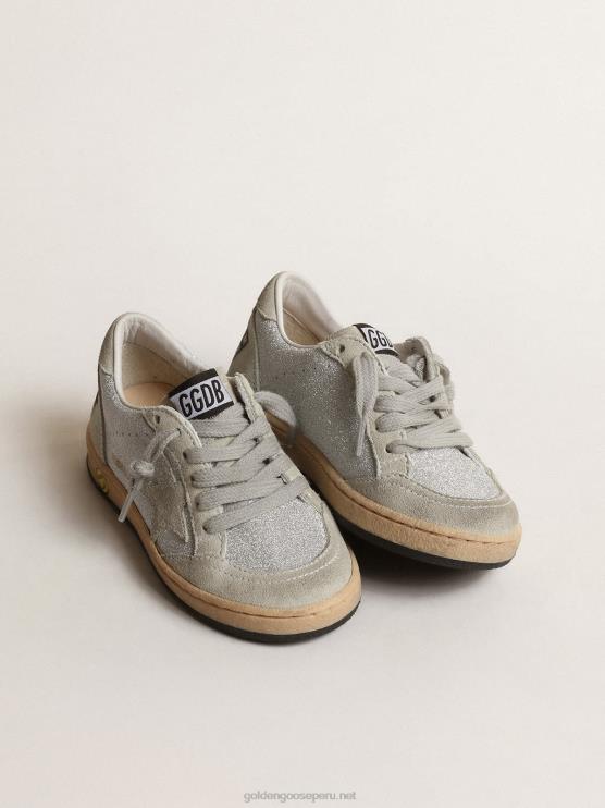FDVPX866 Golden Goose niños ball star young en purpurina con inserciones de ante gris hielo