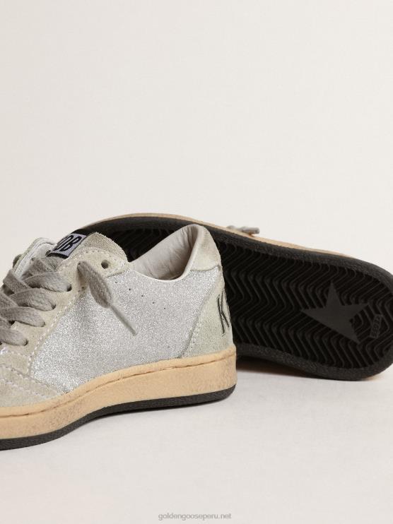 FDVPX866 Golden Goose niños ball star young en purpurina con inserciones de ante gris hielo